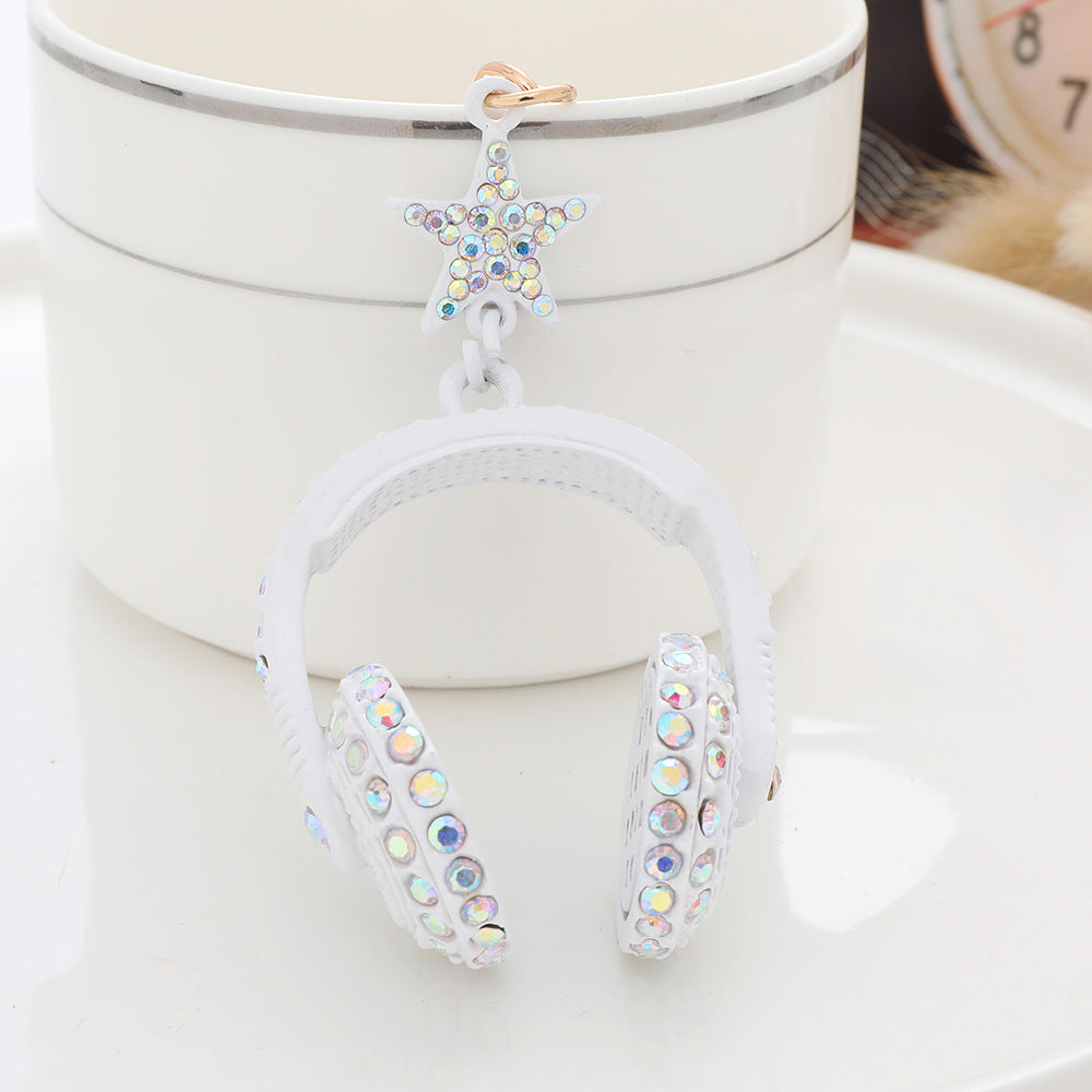 Wholesale Spray Painted Earphones with Diamonds, Cute Bag Pendants, Alloy Keychains